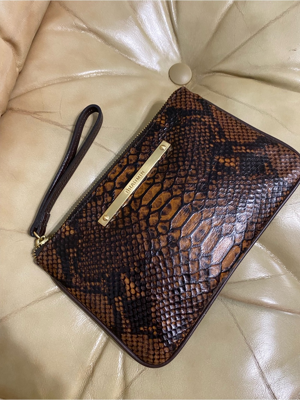 LKNW Brahmin Oversized Clutch Wristlet Wallet Bag Snake Python Tortoise Seville - Picture 2 of 10